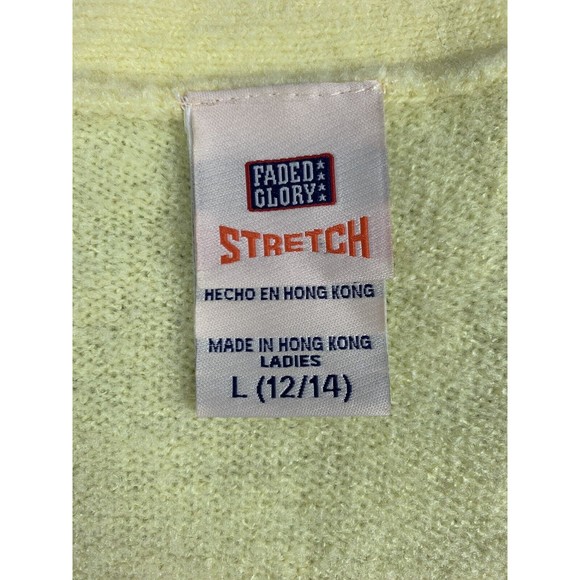 VTG Faded Glory Stretch Women’s L 12-14 Cardigan Sweater Soft  Button Up Yellow - Picture 4 of 12